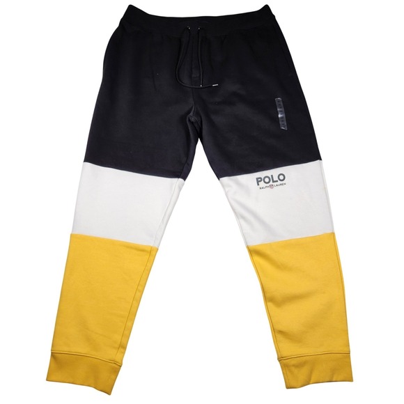 NWT‎ Polo Ralph Lauren Color Block Sweatpants Joggers Black White Yellow XLT